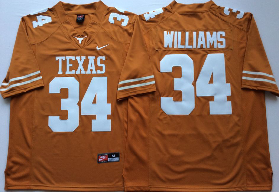 Men Texas Longhorns #34 Williams Yellow Nike NCAA Jerseys